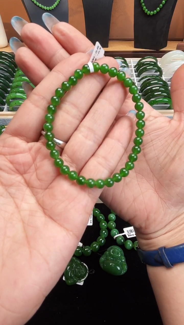 未镶嵌手串和田玉卡5碧玉圆珠手串 多样性发一