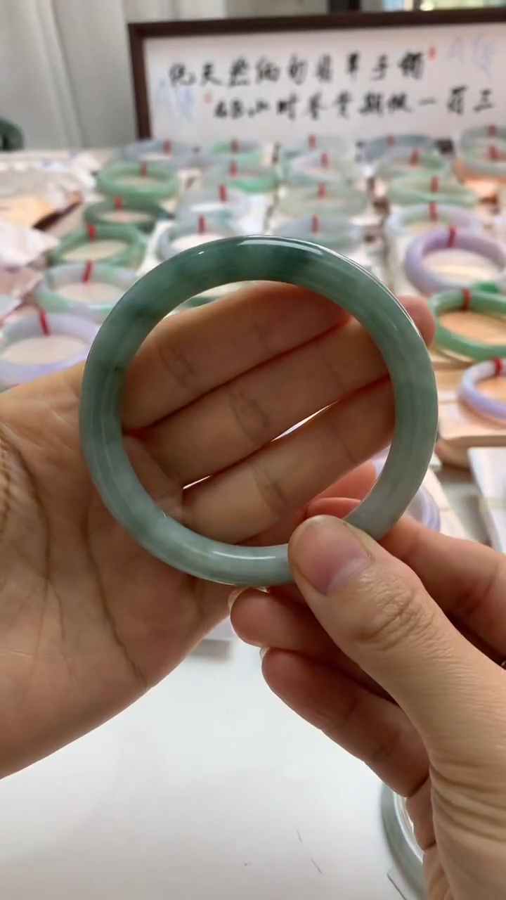 未镶嵌手镯翡翠庆*～59圆条油青
