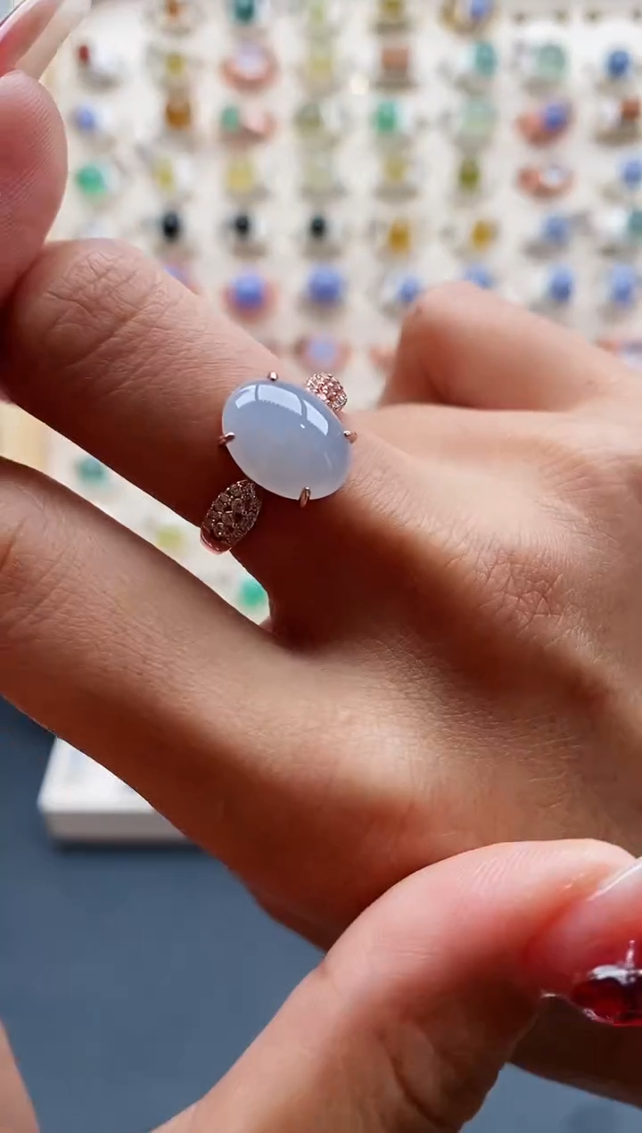 【闪购商品】翡翠戒指银S925镶嵌缅甸天然A货翡翠222 8+4