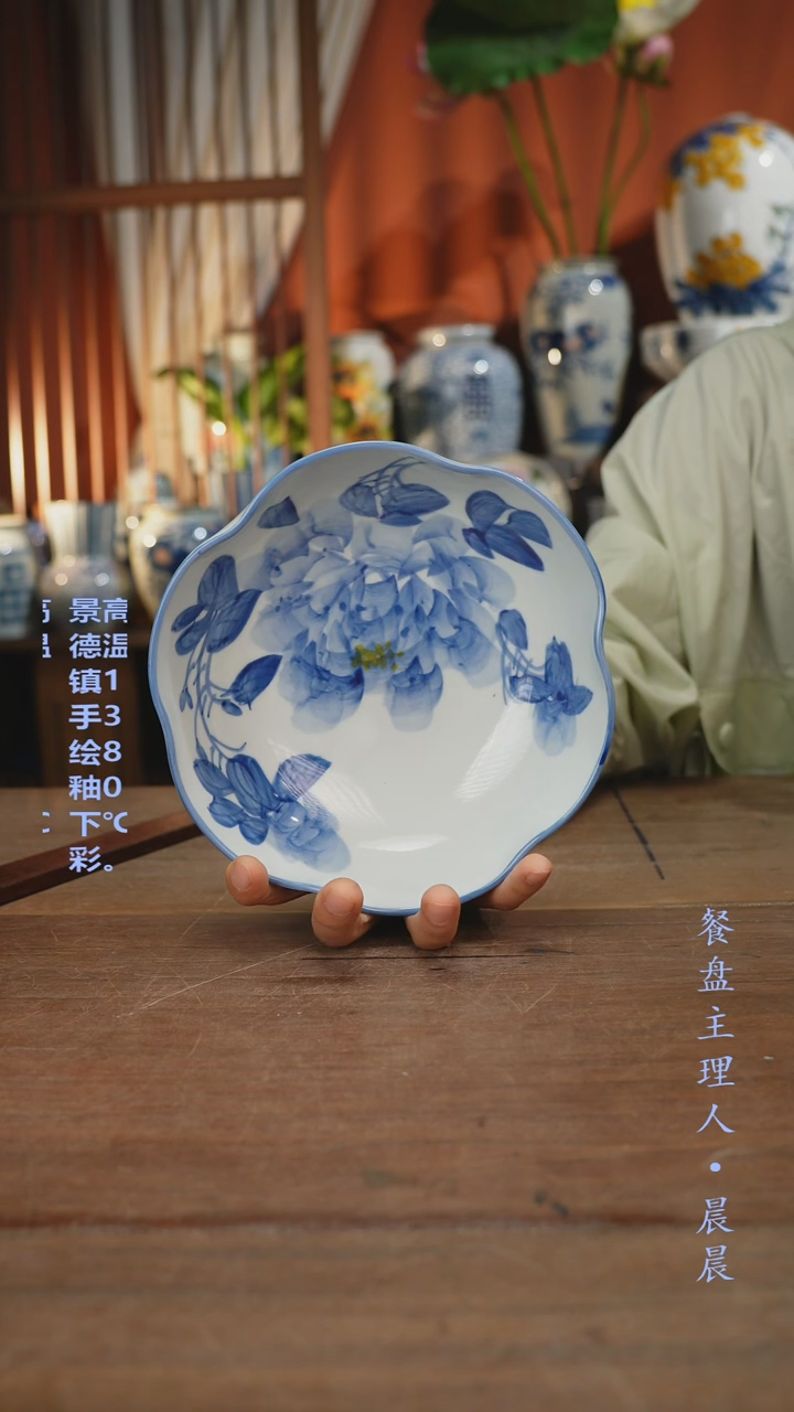 瓷片【简家甄选】景德镇设计师釉下手绘陶瓷餐具