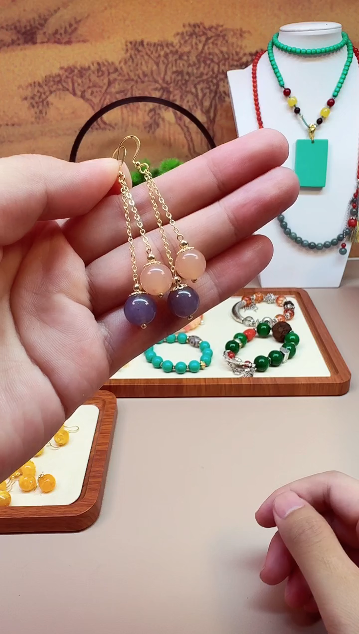 和田玉14K金镶嵌耳饰E74