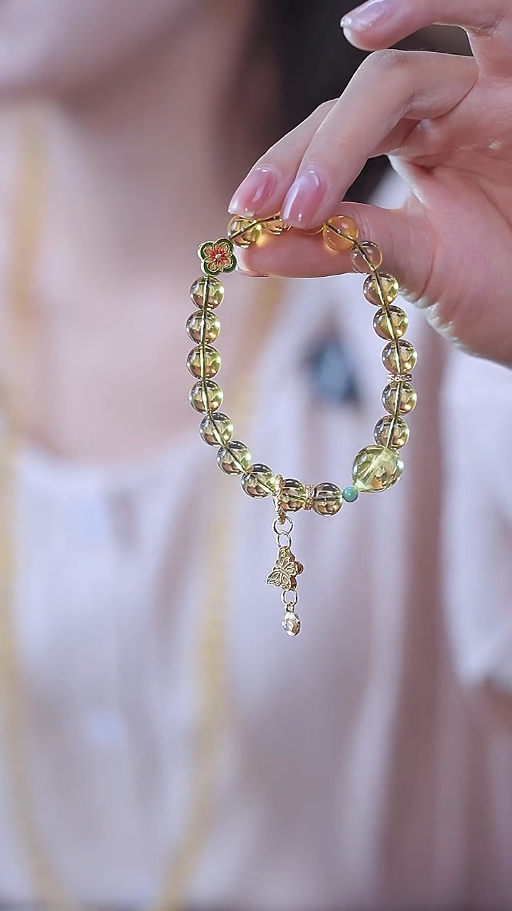 琥珀银S925镀金镶嵌珠宝奇石8MM蓝珀DIY屁桃手串