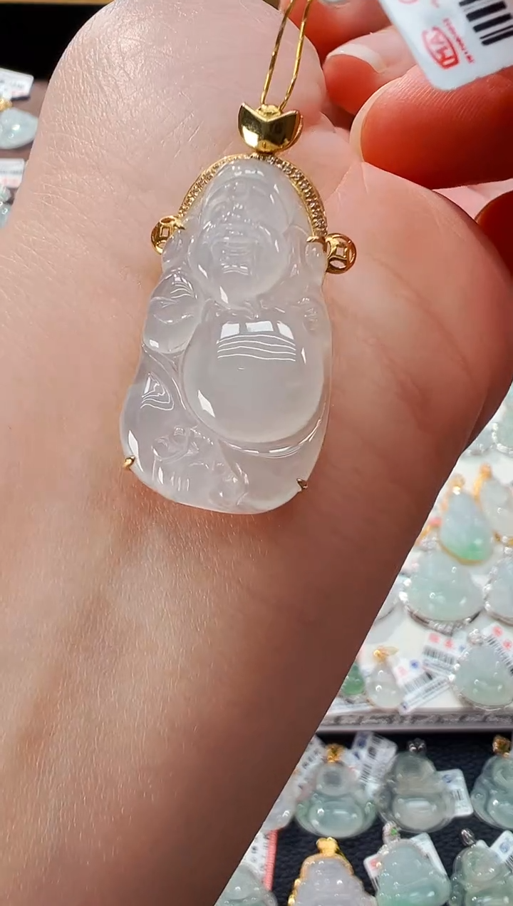 【闪购商品】翡翠吊坠(不含链)18K金镶嵌财神爷吊坠591