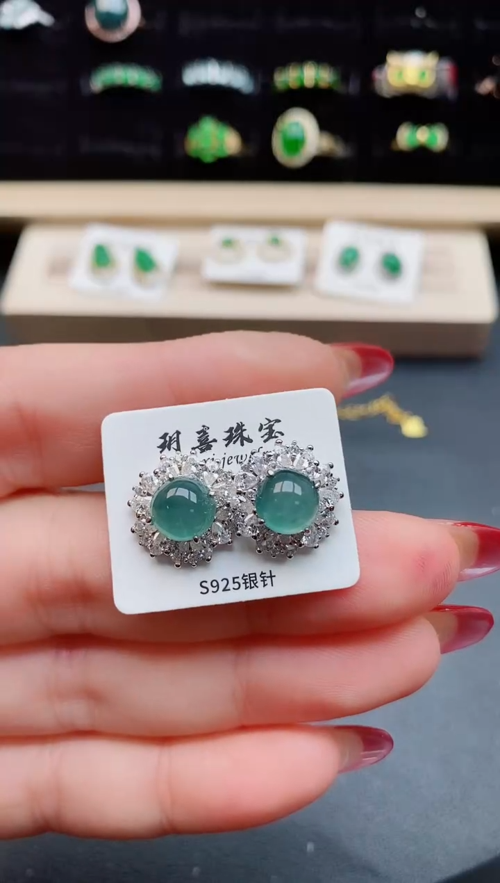 【闪购商品】翡翠耳饰银S925镶嵌080550