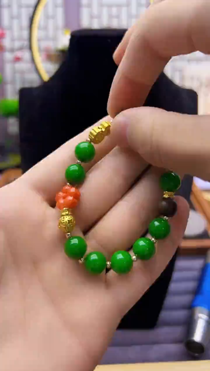 14K金镶嵌手链翡翠S473