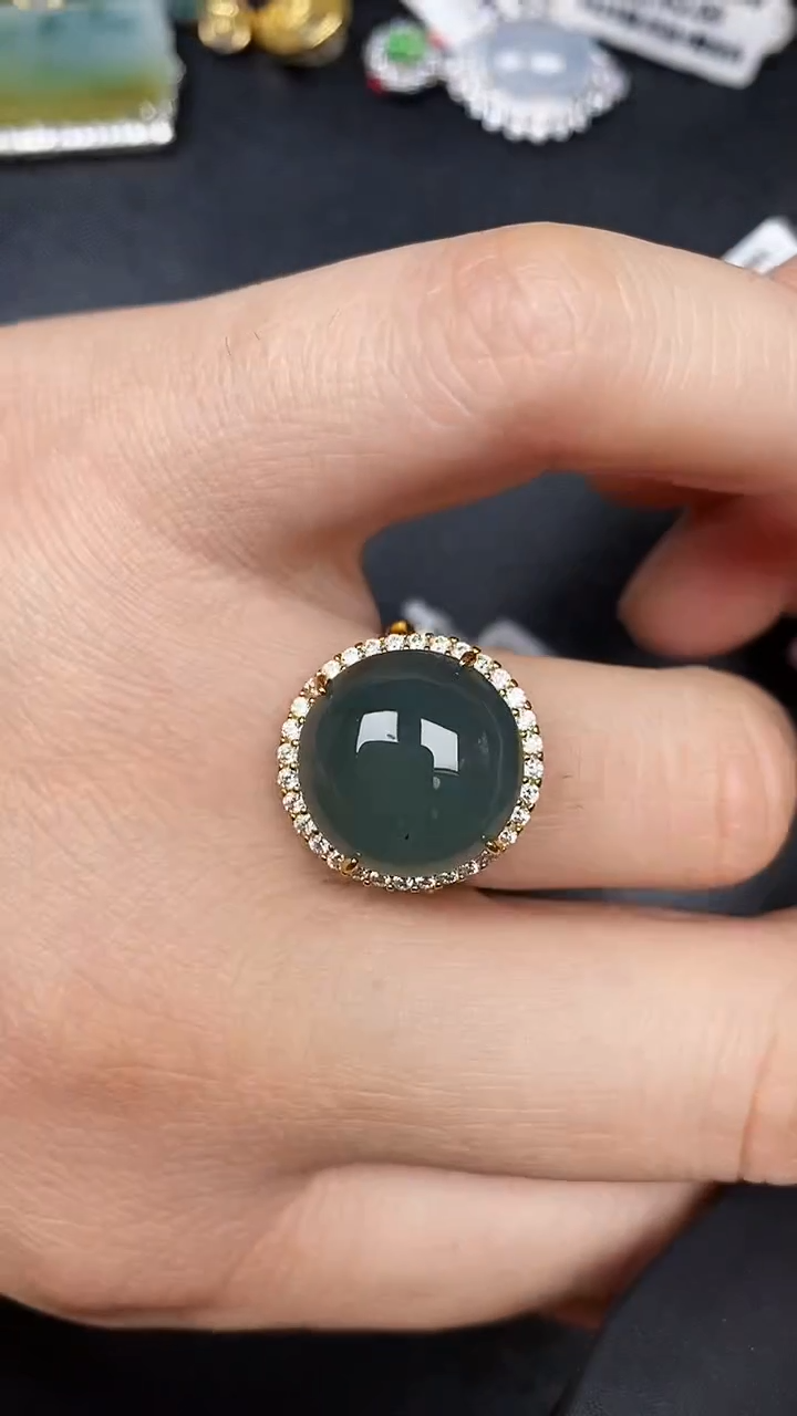 银S925镶嵌戒指翡翠7500