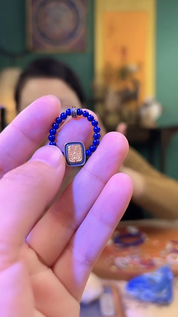 【闪购商品】青金石戒指银S925镶嵌青金石扎基拉姆戒指