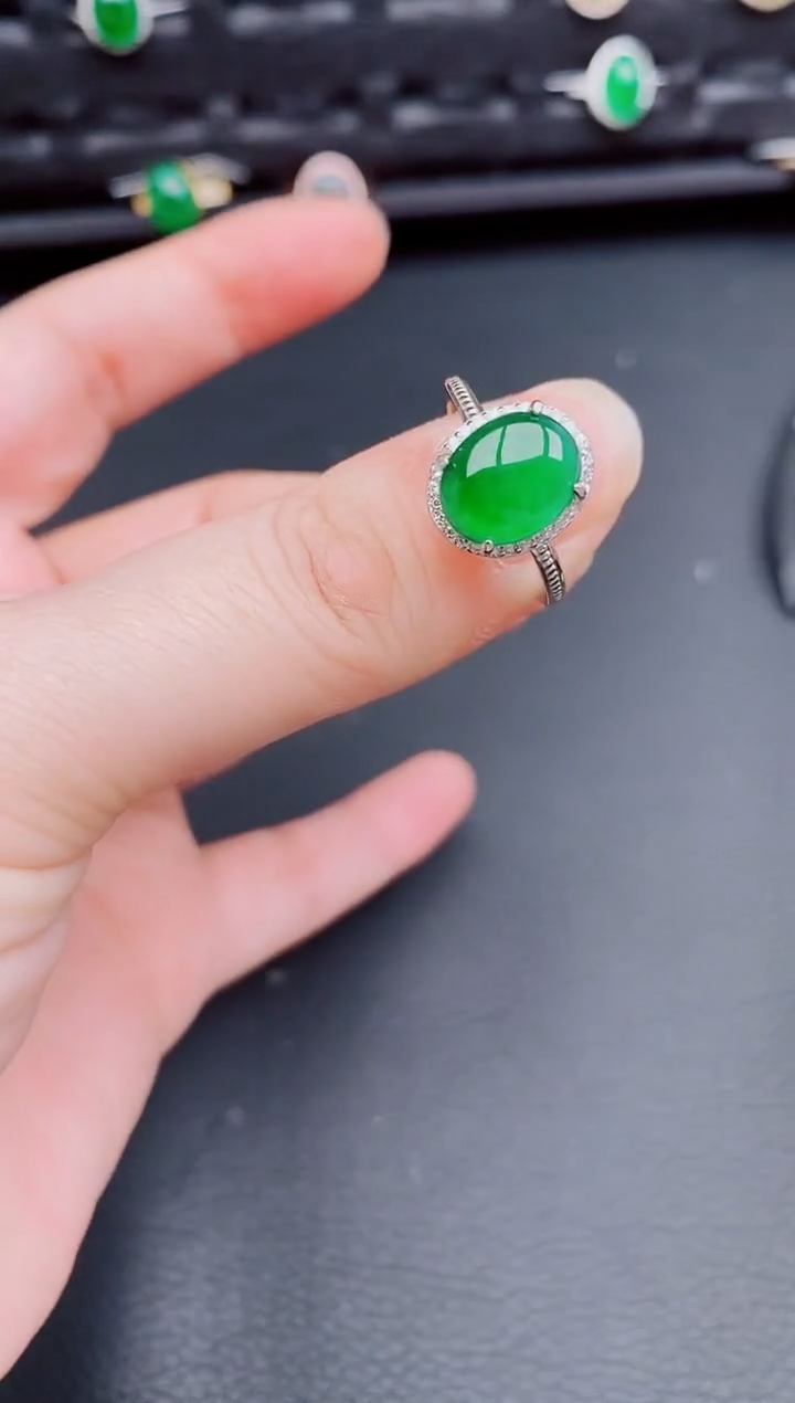 【闪购商品】翡翠戒指银S925镶嵌天然a货翡翠262