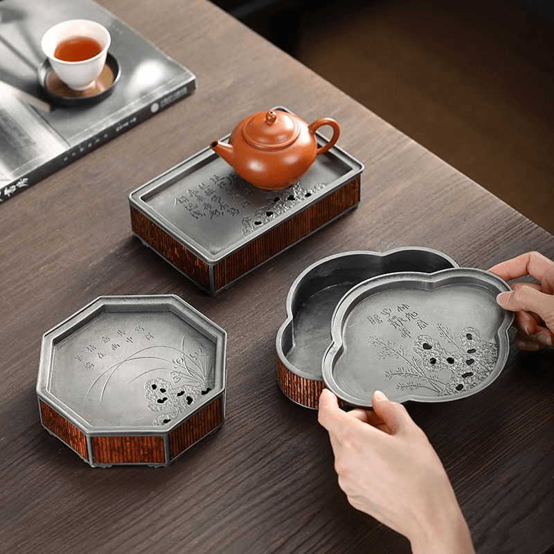 【器不朽】古篱正品锡壶承陶瓷茶盘高端日式建水茶具干泡台养茶壶垫