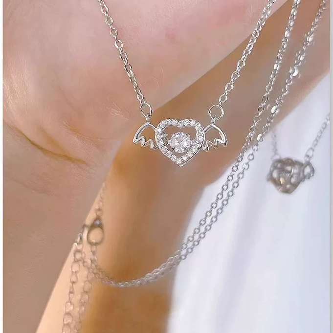 钛钢项链 「天使降落」跳动的心精致项链百搭吊坠F2350