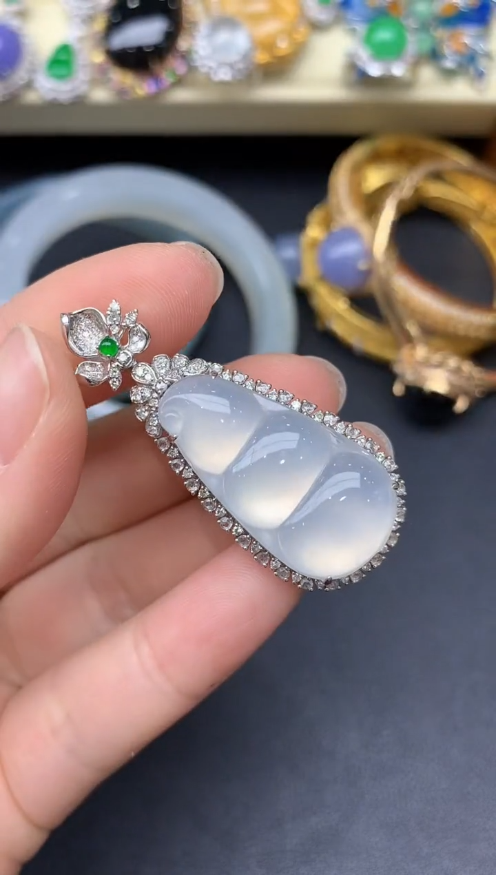 颈饰18K金镶嵌翡翠416-雪姐翡翠天天见