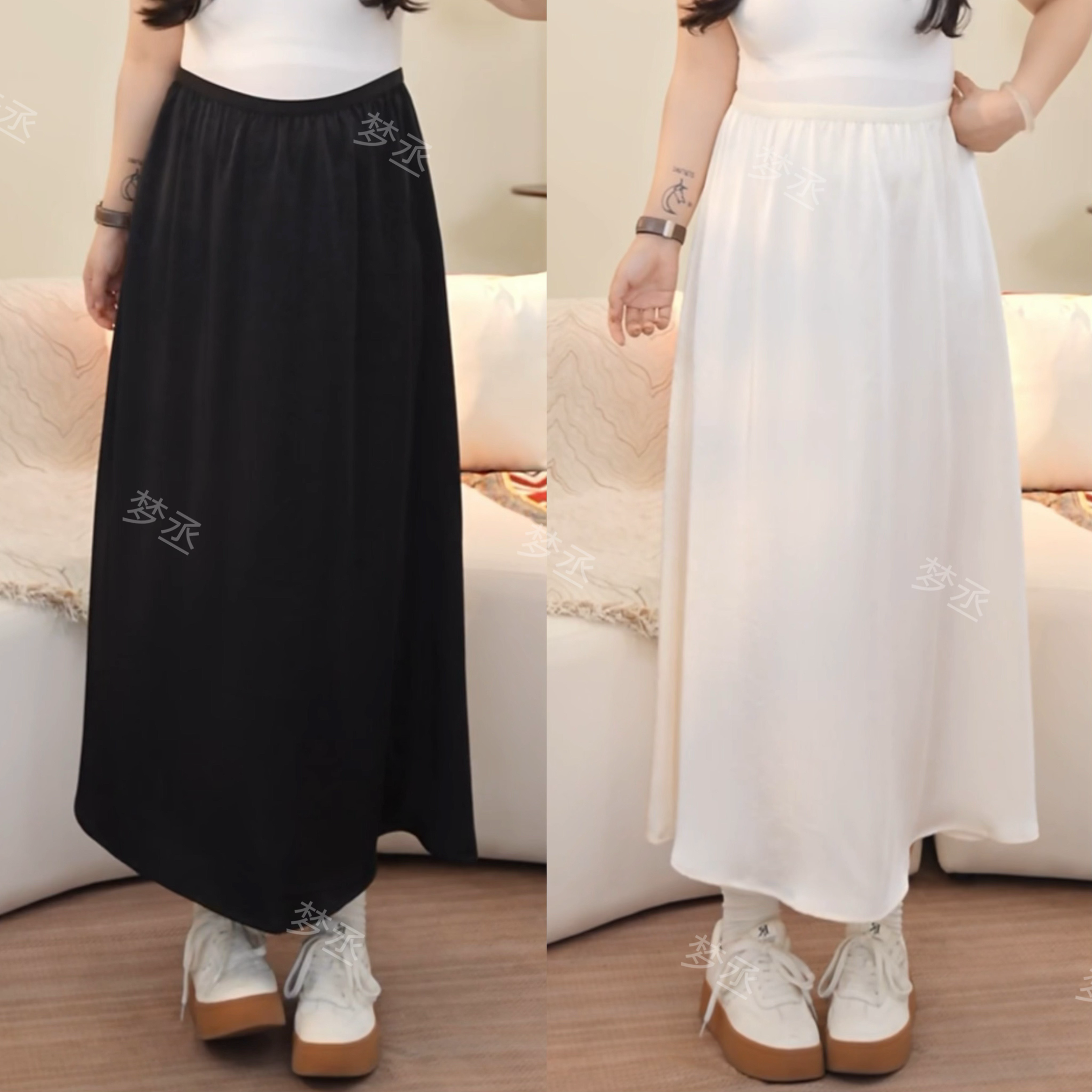 【清风雅韵】大码女装高腰夏季新中式纯色时尚高级百搭气质半身裙