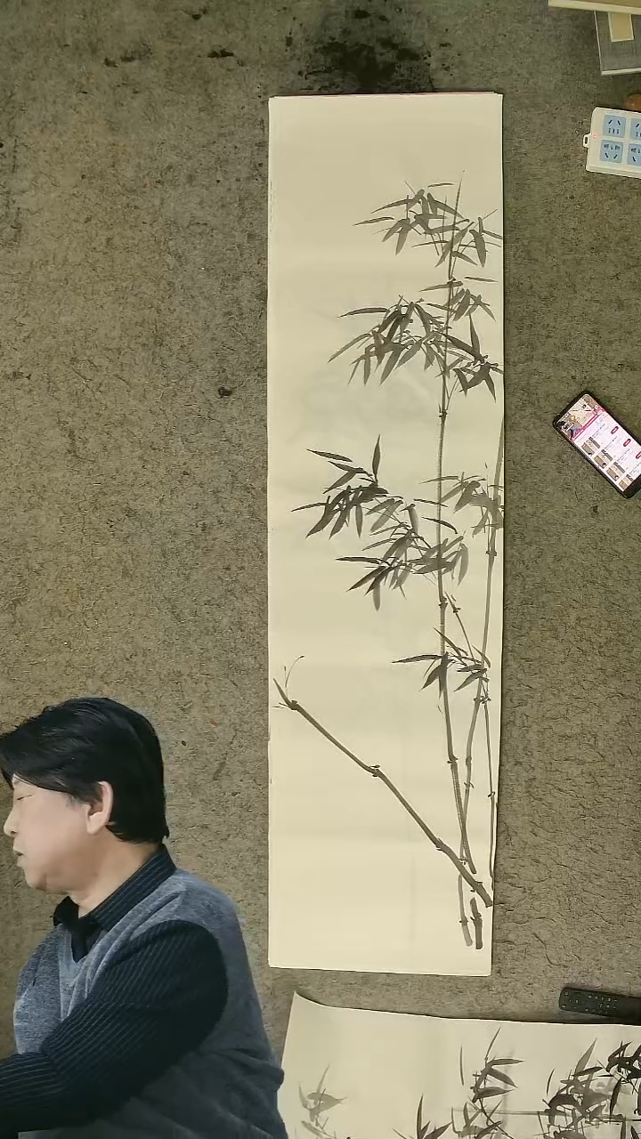 国画四尺对开 墨竹条屏 34*138cm