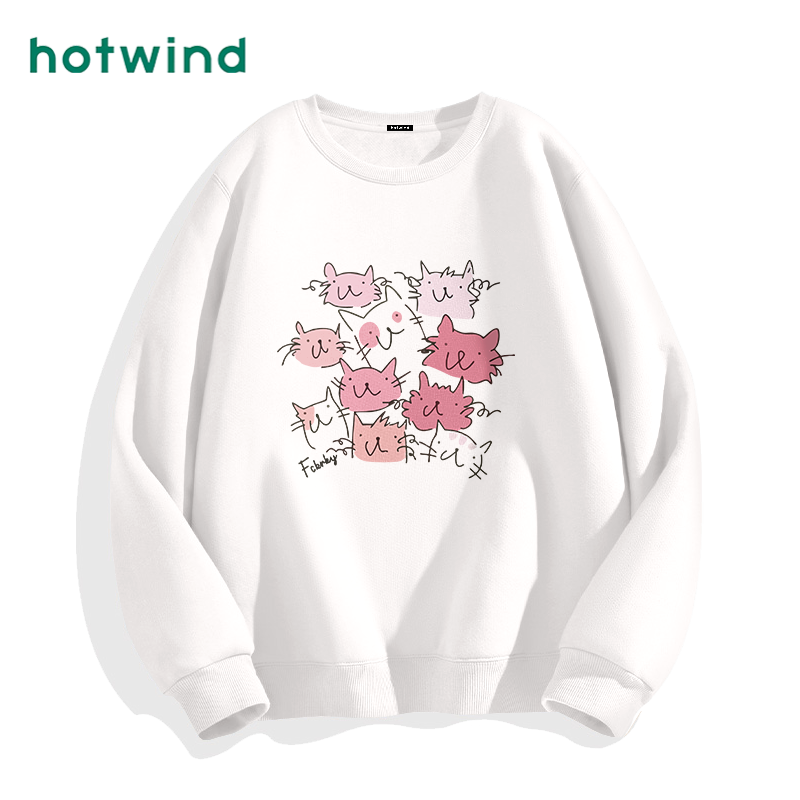 Hotwind/热风女士气质圆领卫衣痞帅炸街宽松潮酷秋季新款百搭上装