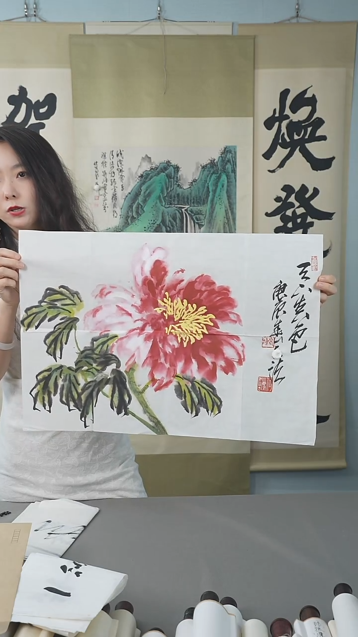 书法烟***?何老师牡丹作品