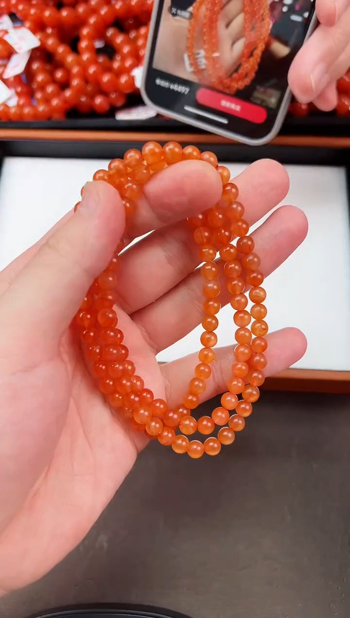 【闪购商品】南红玛瑙亮光长串卡6+未镶嵌冰红长串108
