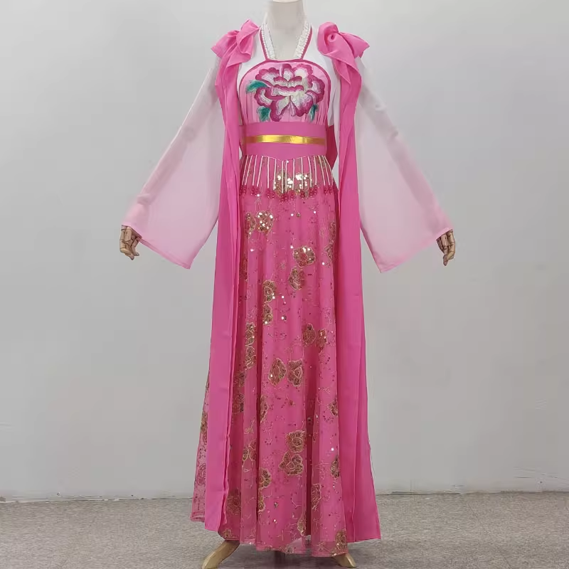 越剧黄梅戏戏曲舞台表演新款亮片纱七仙女戏服宫女连体裙花旦服装