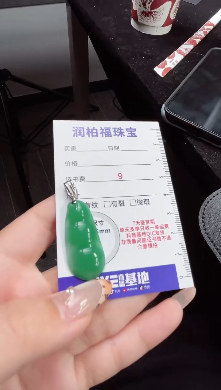 吊坠(赠链)银S925镶嵌石英质玉（非洲翠）福豆 8.67