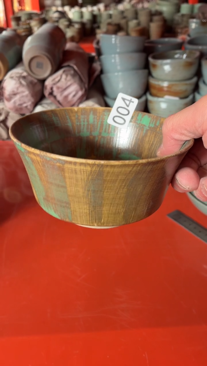 瓷片f**l4 棕咖带绿竹节碗1个