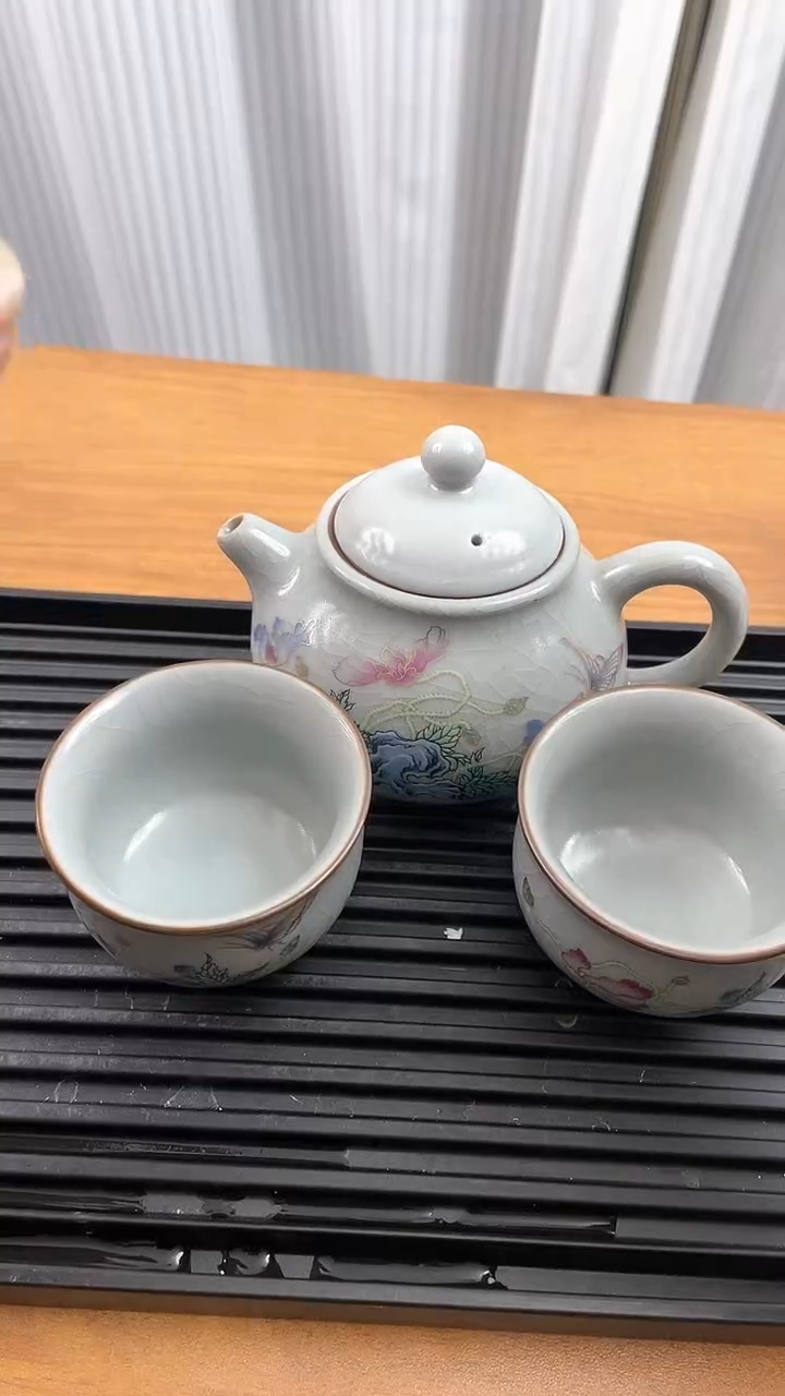 【闪购商品】瓷片福缘堂茶具甄选-虞美人潘壶带两禅定杯