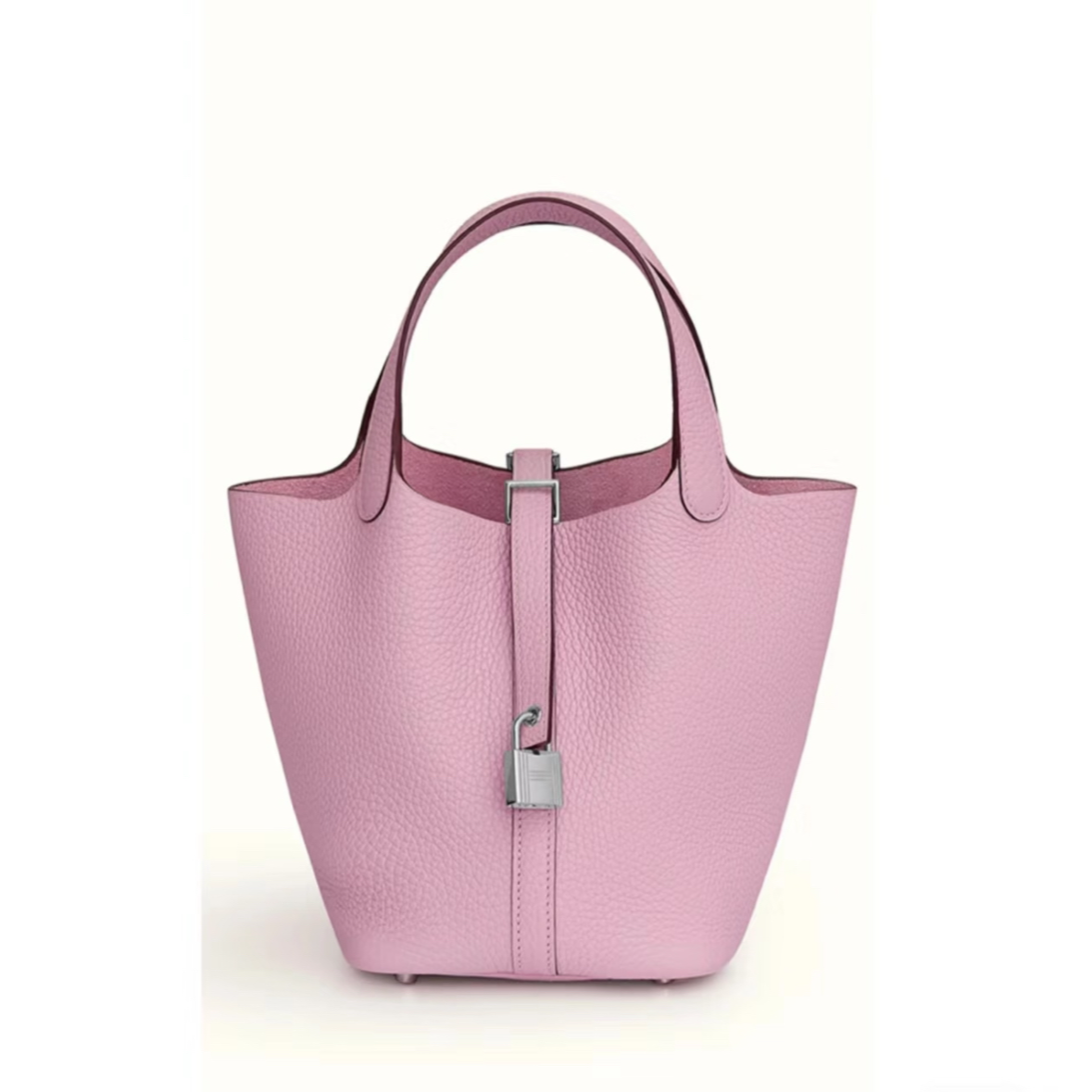 95新 Hermes/爱马仕 银扣锦葵紫菜篮子18手提包