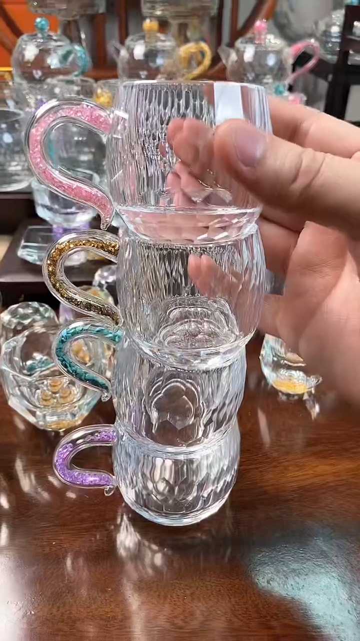 【闪购商品】玺宴水晶弯把小茶碗绿松石紫罗兰粉钻金钻