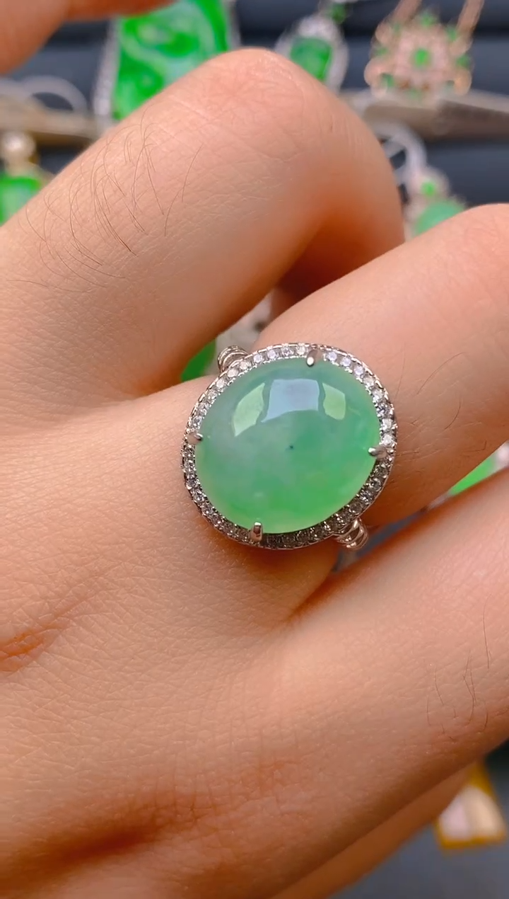 【闪购商品】翡翠戒指银S925镶嵌天然A货翡翠1