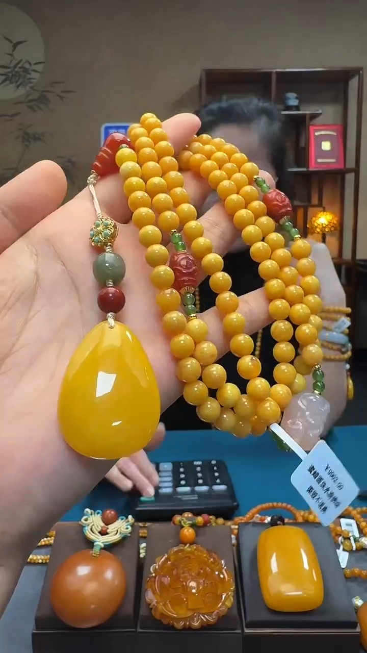 琥珀毛衣链未镶嵌天然保真蜜蜡圆珠diy毛衣链
