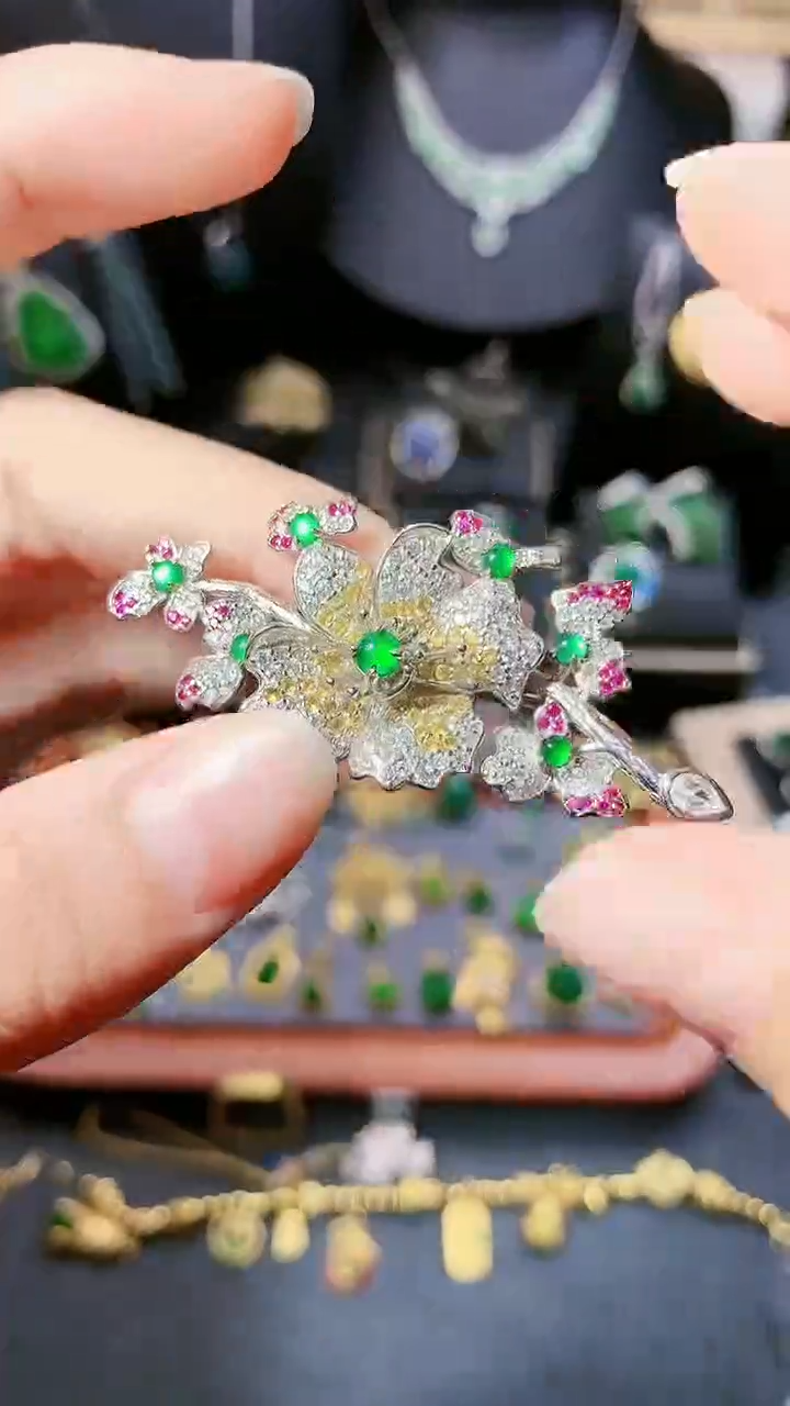 【闪购商品】翡翠耳饰银S925镶嵌胸针