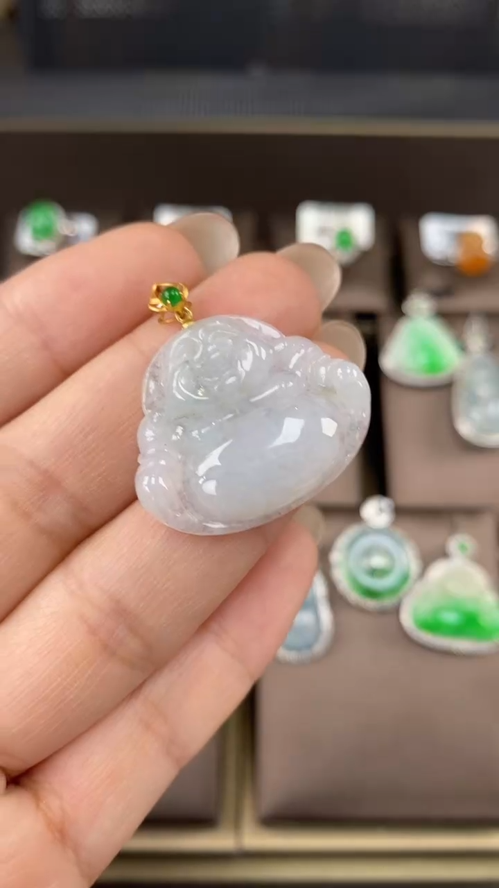 【闪购商品】翡翠吊坠(不含链)18K金镶嵌翡翠佛公