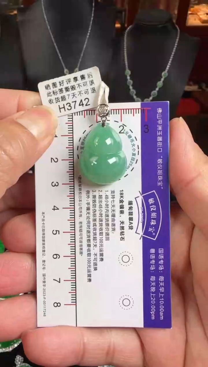 颈饰未镶嵌翡翠H3742冰绿葫芦