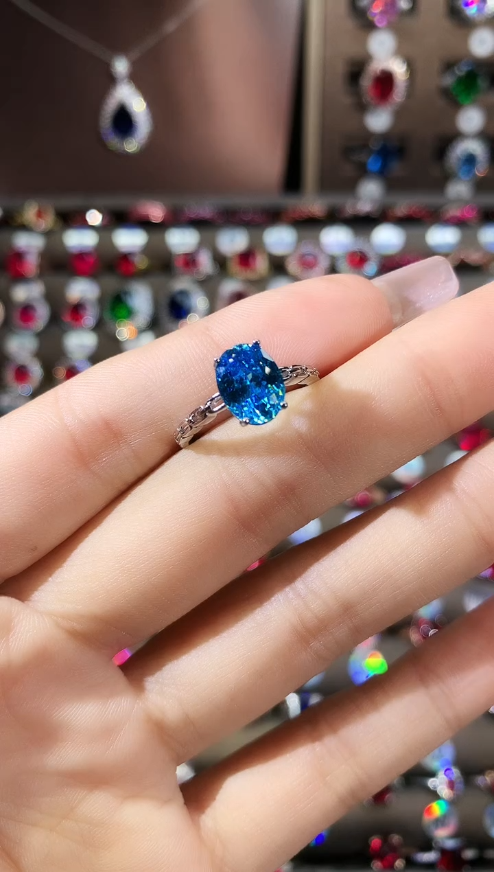 银S925镶嵌戒指海蓝宝石79银色