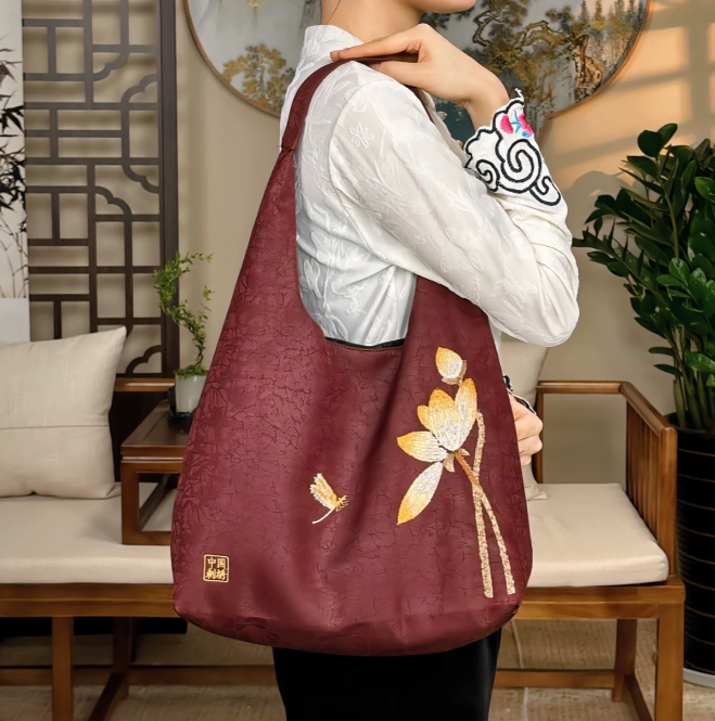 新中式荷花款女式挎包
