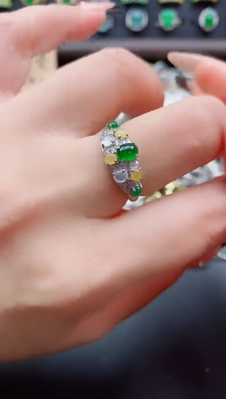 银S925镶嵌戒指翡翠1