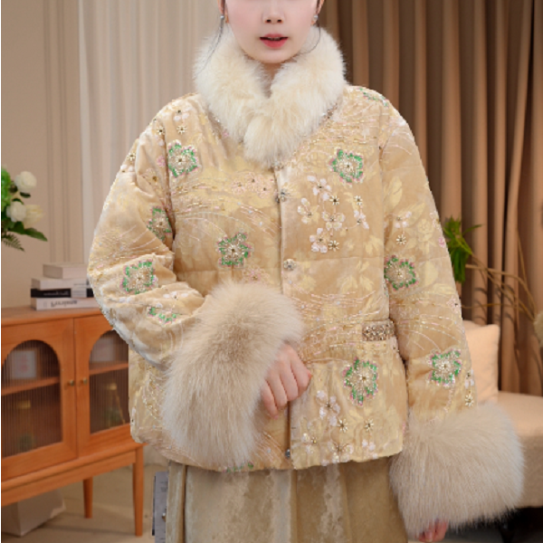 【繁花】国风保暖时尚古风双面穿秋冬羽绒服2025D6695-欣欣杭锦仓