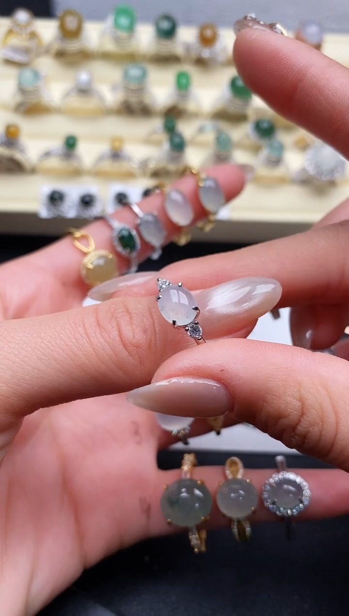 【闪购商品】翡翠戒指银S925镶嵌缅甸翡翠2   6+6