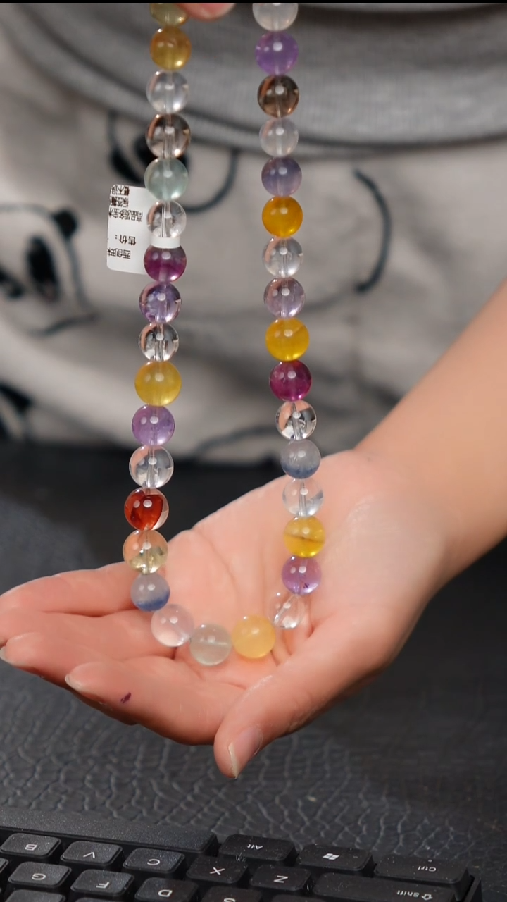 水晶摆件银S925镶嵌天然多宝水晶项链  素圈