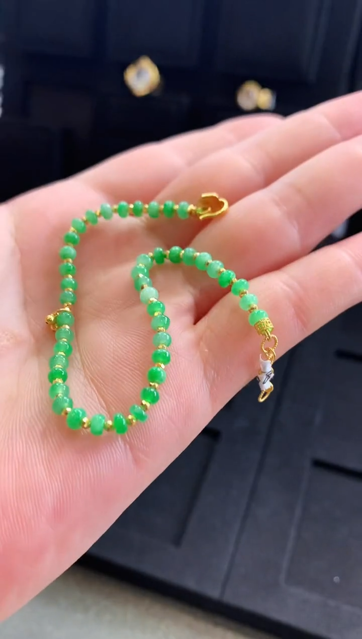 【闪购商品】翡翠手链18K金镶嵌手链