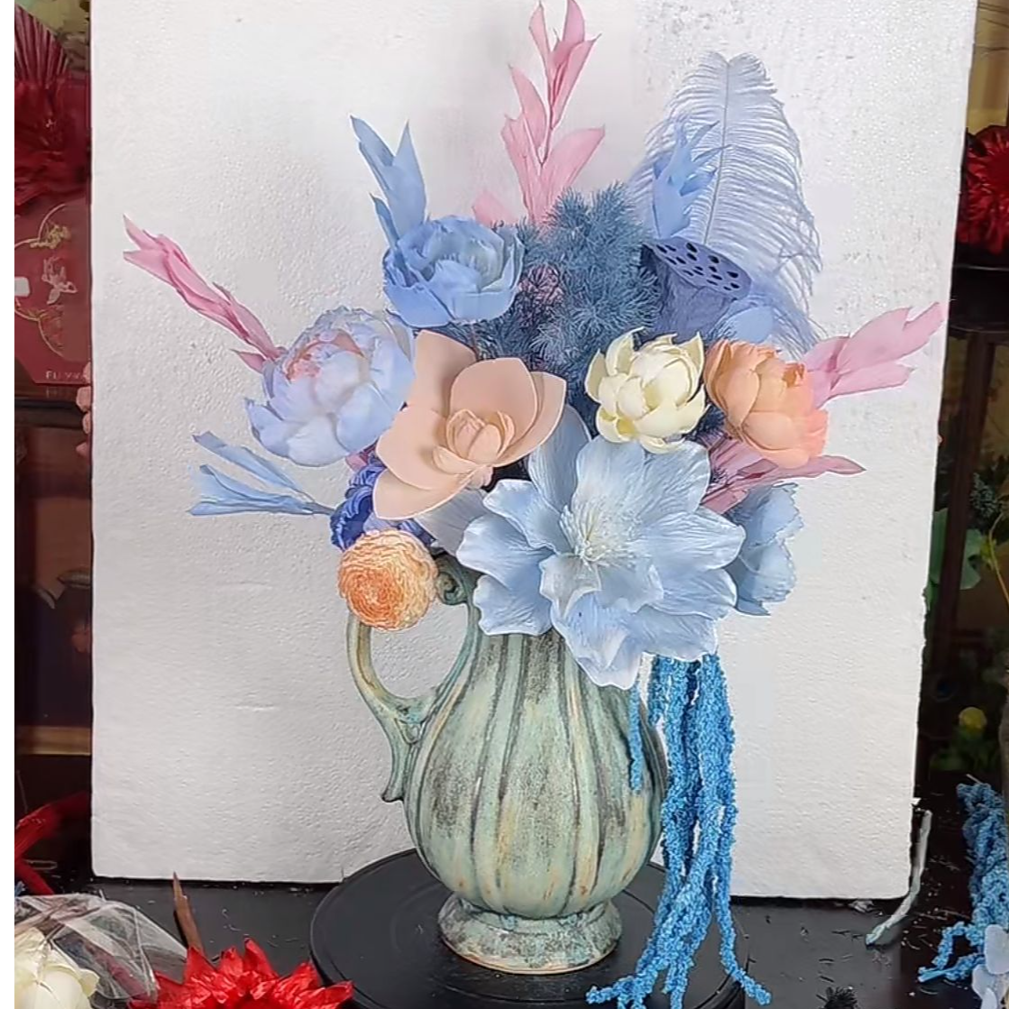 欧式风 蓝粉色系花束 家居摆件