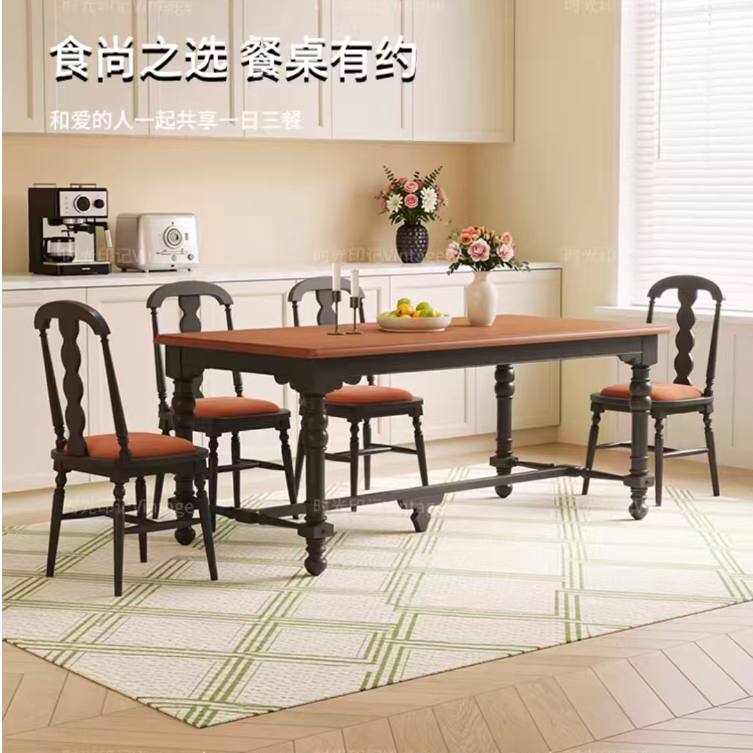 复古风抽象图案餐桌大长桌美式长条长方形