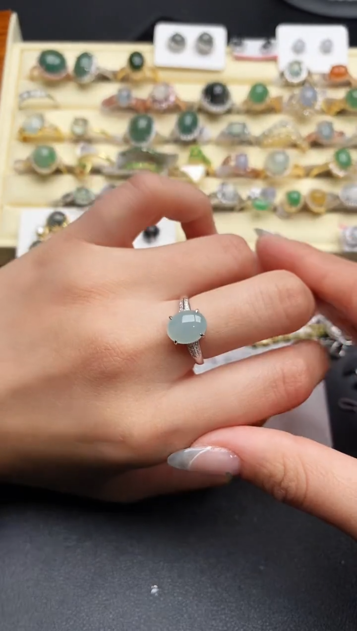 【闪购商品】翡翠戒指银S925镶嵌777777777+4