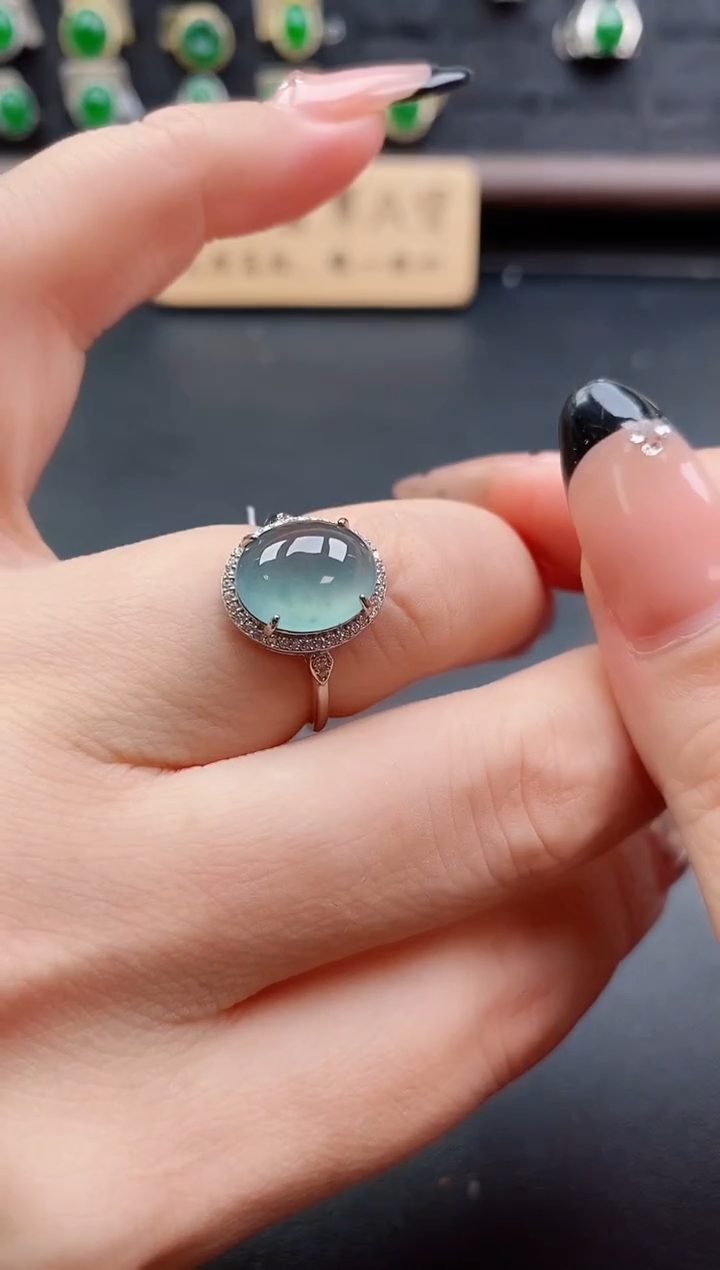 银S925镶嵌戒指翡翠1