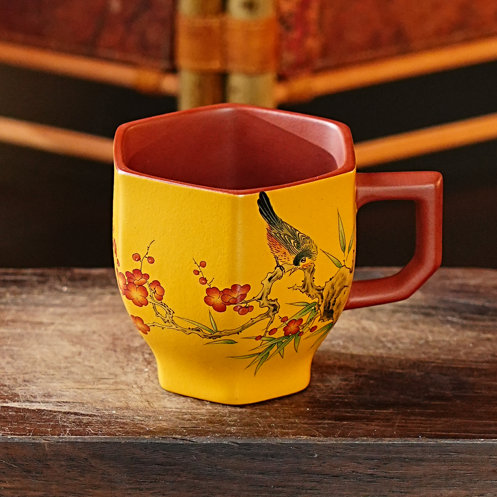【0176喜上眉梢把杯】宜兴原矿紫砂全手工刻绘茶器茶具主人杯茶杯