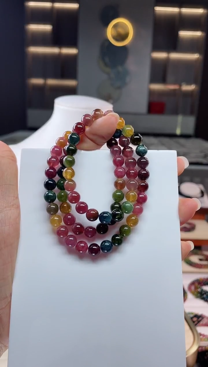 未镶嵌老矿碧玺三圈手串7mm+碧玺（多样性发一条）Q