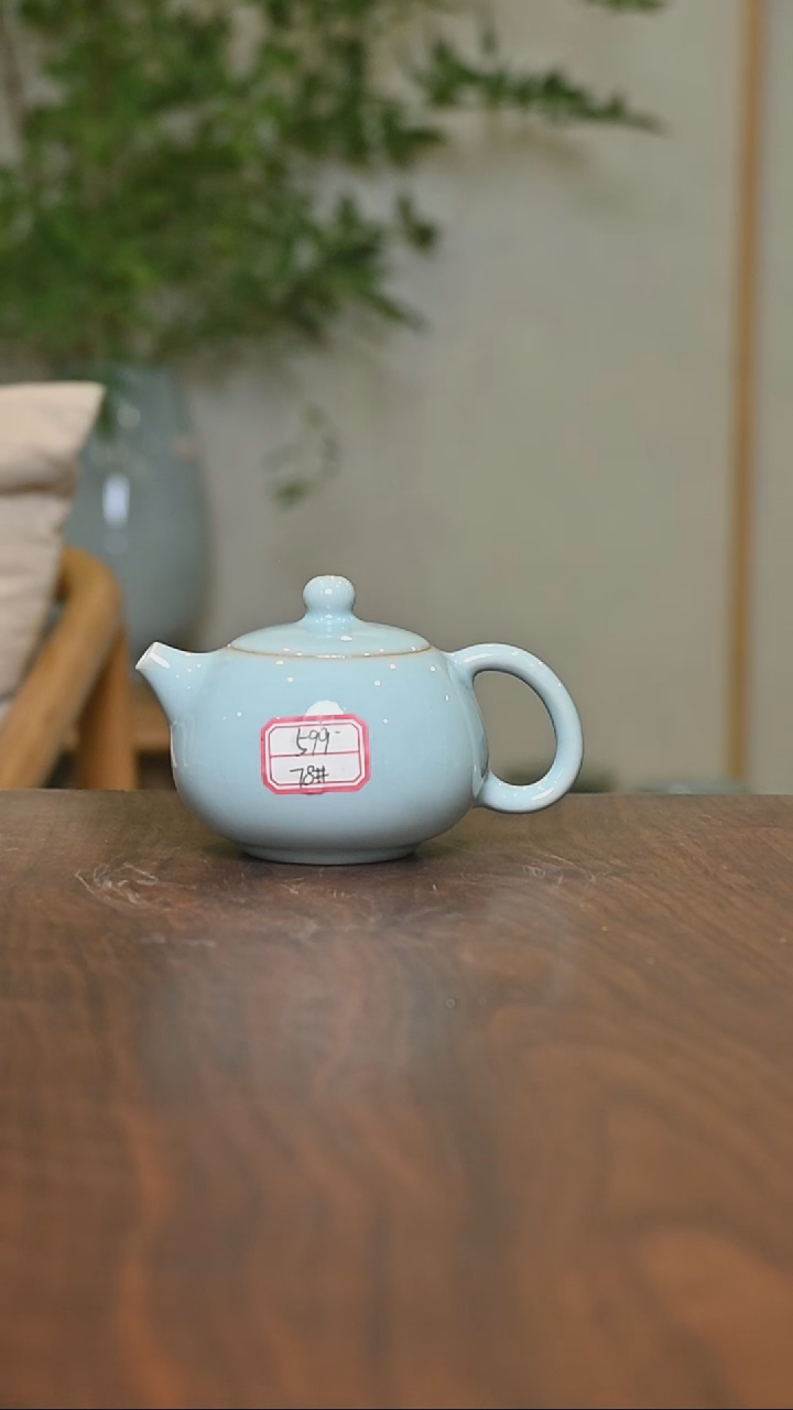壶78#西施壶150毫升微瑕天青釉朱晓辉款