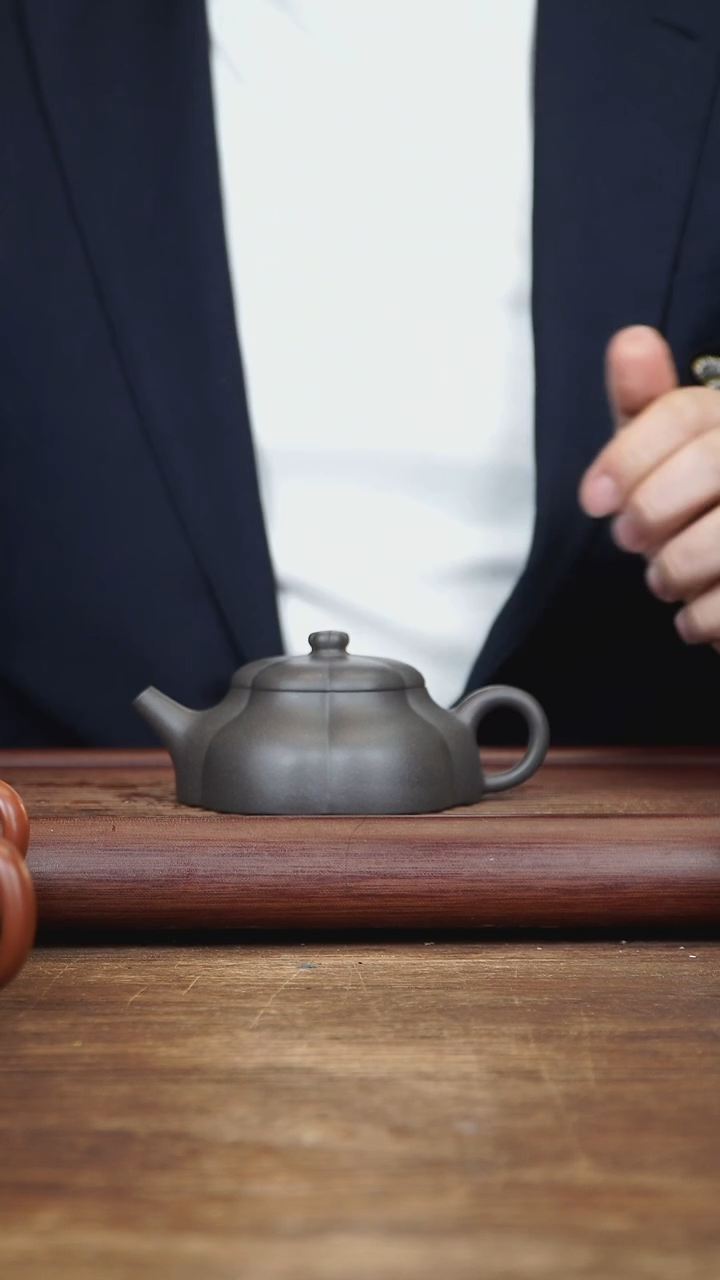 【闪购商品】紫砂茶壶160ml 筋纹静乐 青灰