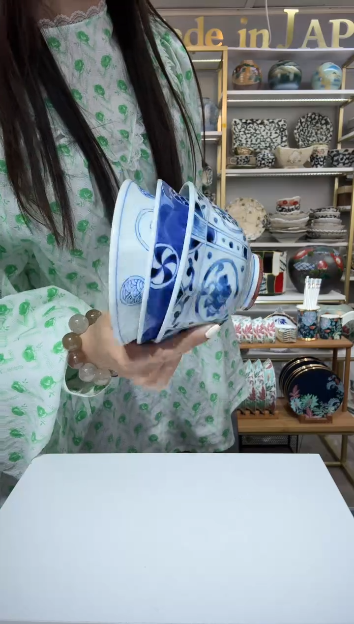 陶瓷蓝凛家饭碗12.5cm三支(童子+宝寿+浓丸纹)