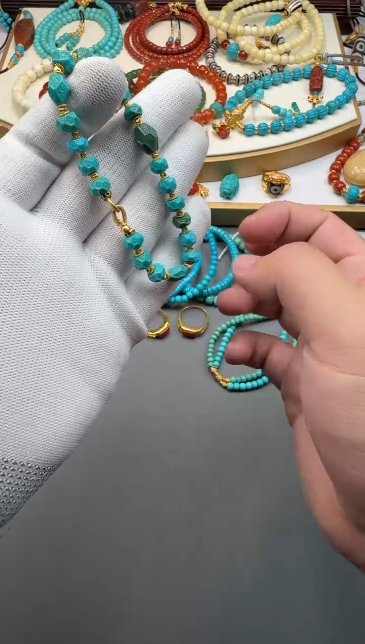 18K金镶嵌绿松石手串缠*～11111