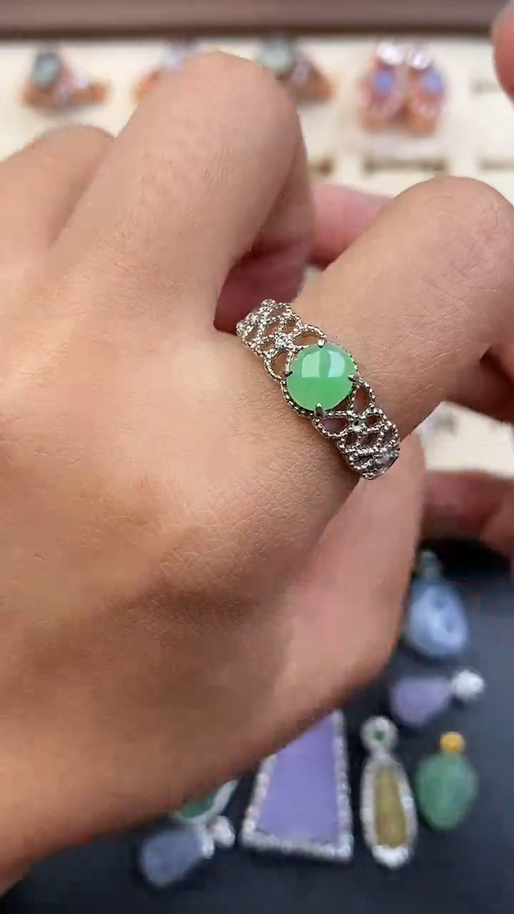 银S925镶嵌戒指翡翠97969