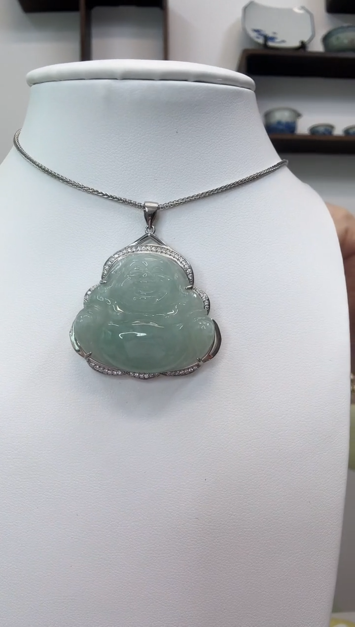 吊坠(赠链)银S925镶嵌翡翠佛公